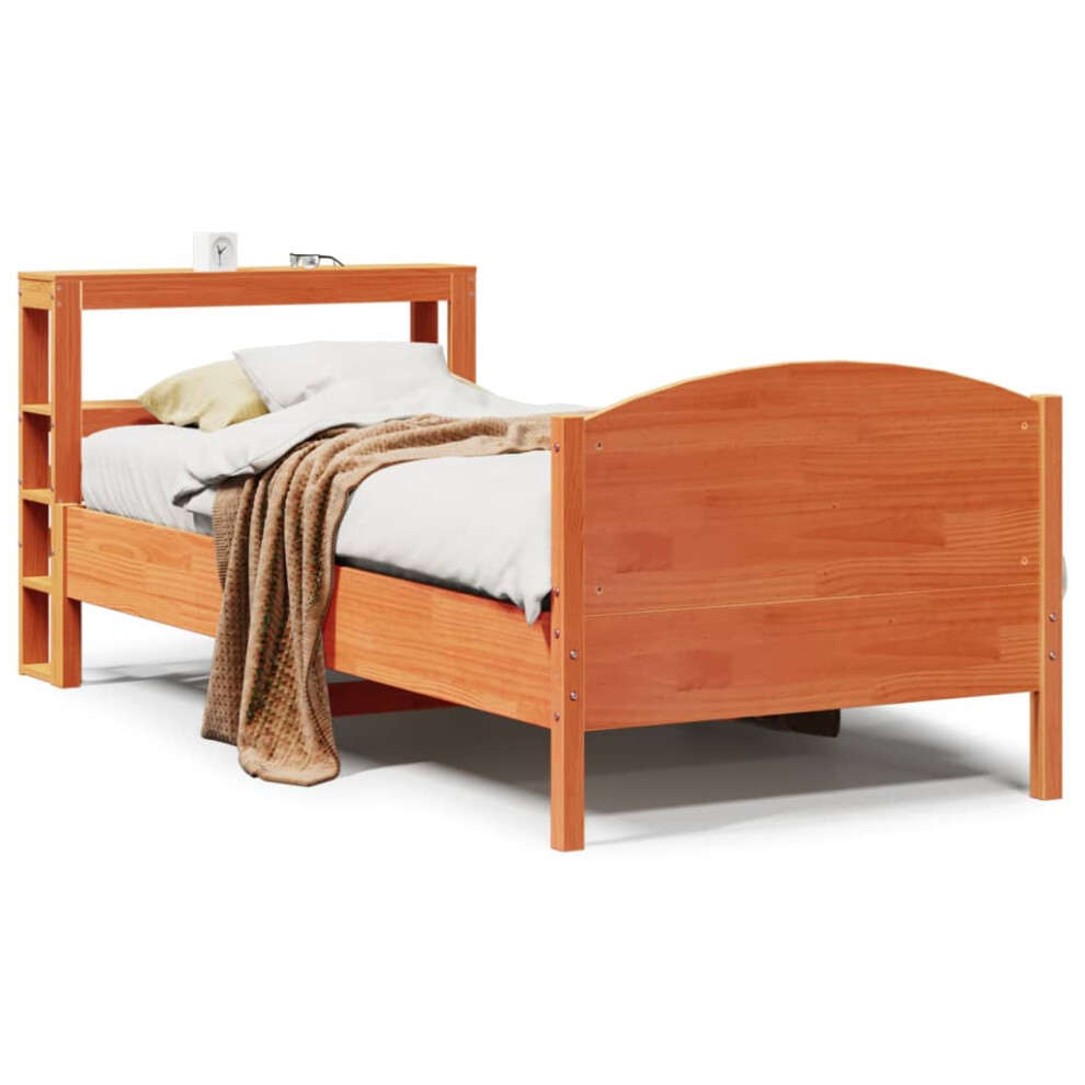 vidaXL Bed Frame with Headboard Wax Brown 90x190 cm Single Solid Wood Pine