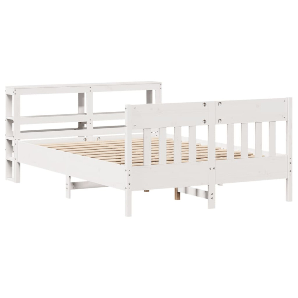 vidaXL Bed Frame with Headboard White 150x200 cm King Size Solid Wood Pine