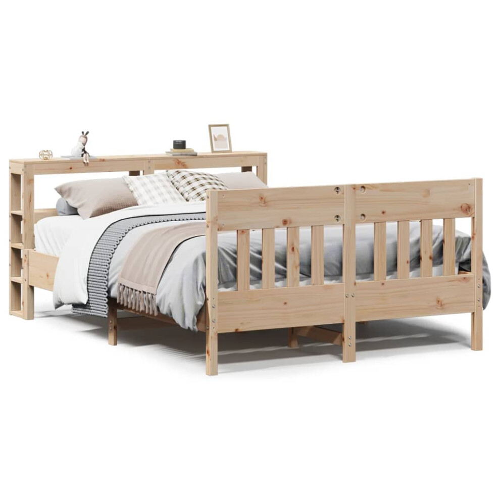 vidaXL Bed Frame with Headboard Bed Base Bedstead 140x190 cm Solid Wood Pine