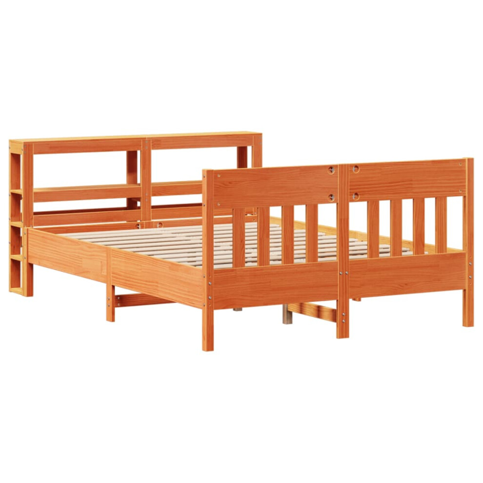 vidaXL Bed Frame with Headboard Bed Base Wax Brown 120x200 cm Solid Wood Pine