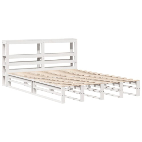VidaXL vidaXL Bed Frame with Headboard White 150x200 cm King Size Solid Wood Pine 2