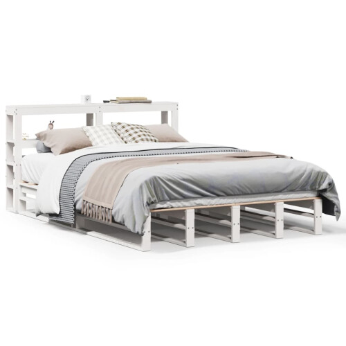 VidaXL vidaXL Bed Frame with Headboard White 150x200 cm King Size Solid Wood Pine 1