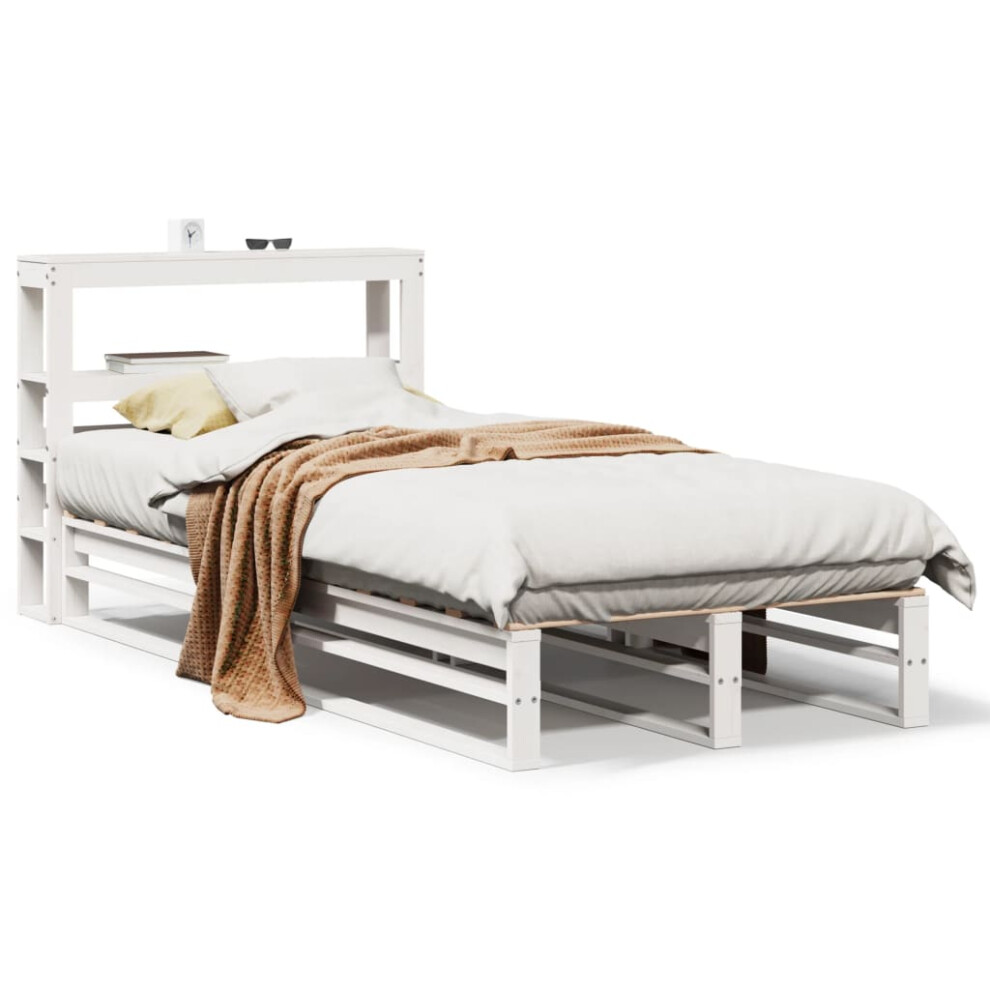 vidaXL Bed Frame with Headboard White 75x190 cm Small Single Solid Wood Pine