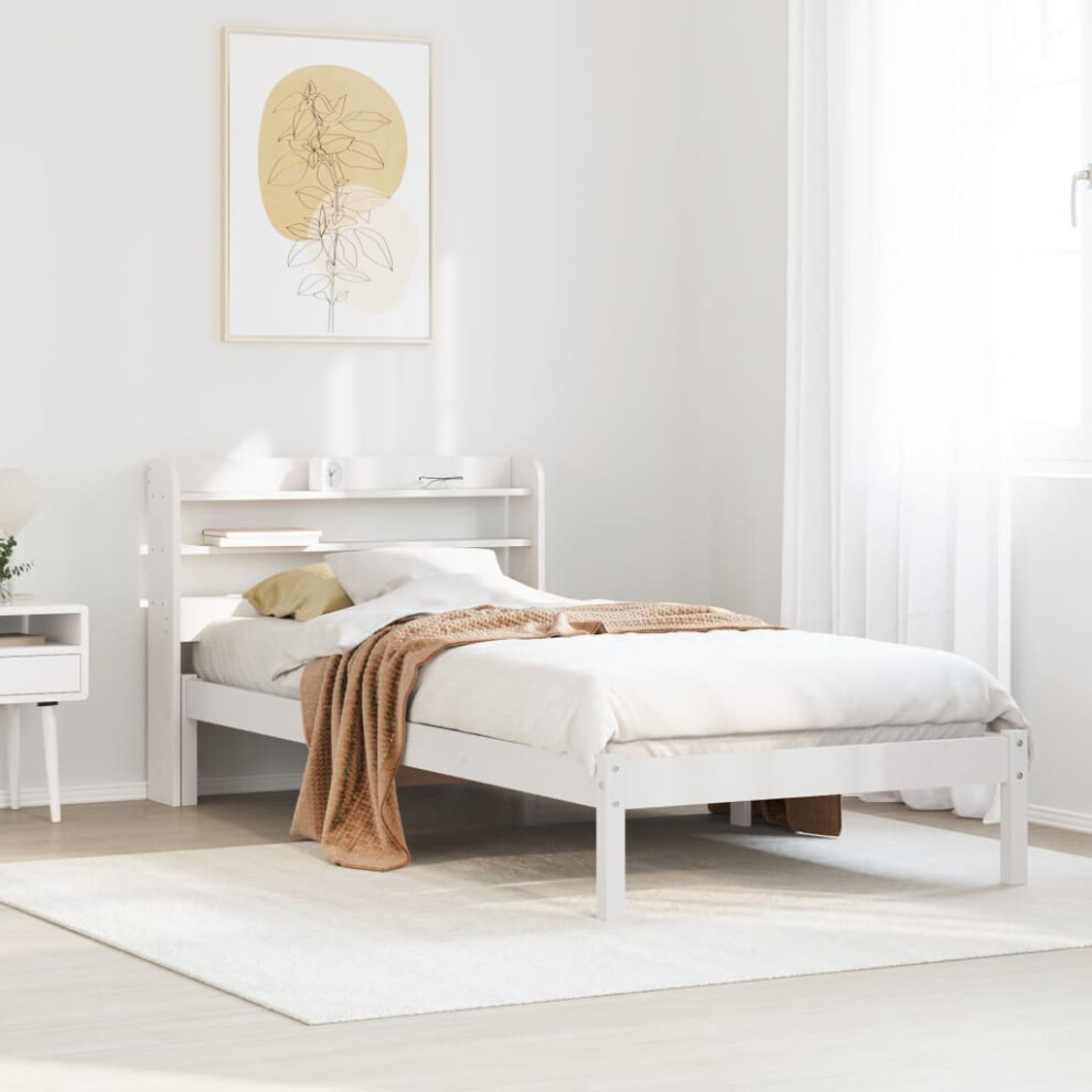 vidaXL Bed Frame with Headboard White 75x190 cm Small Single Solid Wood Pine