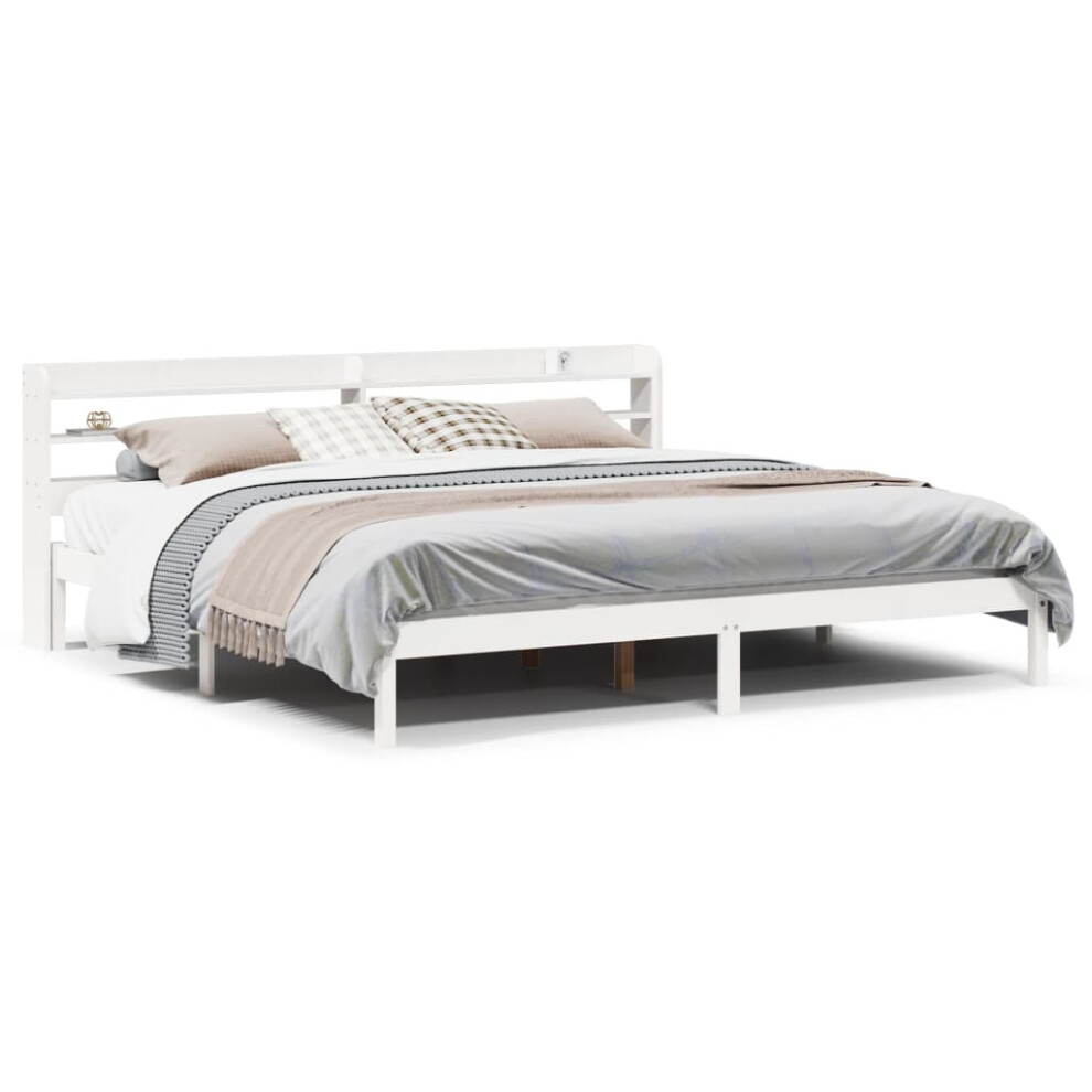 Vidaxl Bed Frame With Headboard White 180X200 Cm Super King Solid Wood Pine