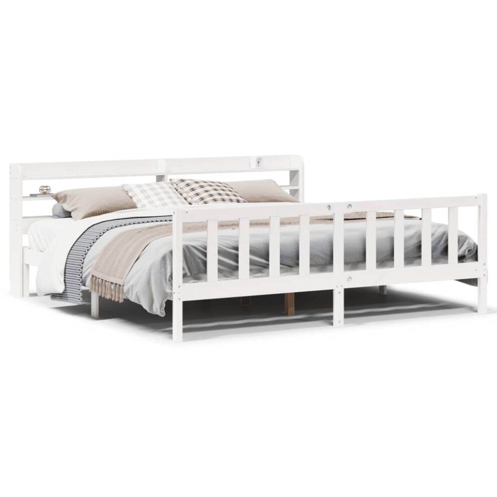 vidaXL Bed Frame with Headboard White 180x200 cm Super King Solid Wood Pine