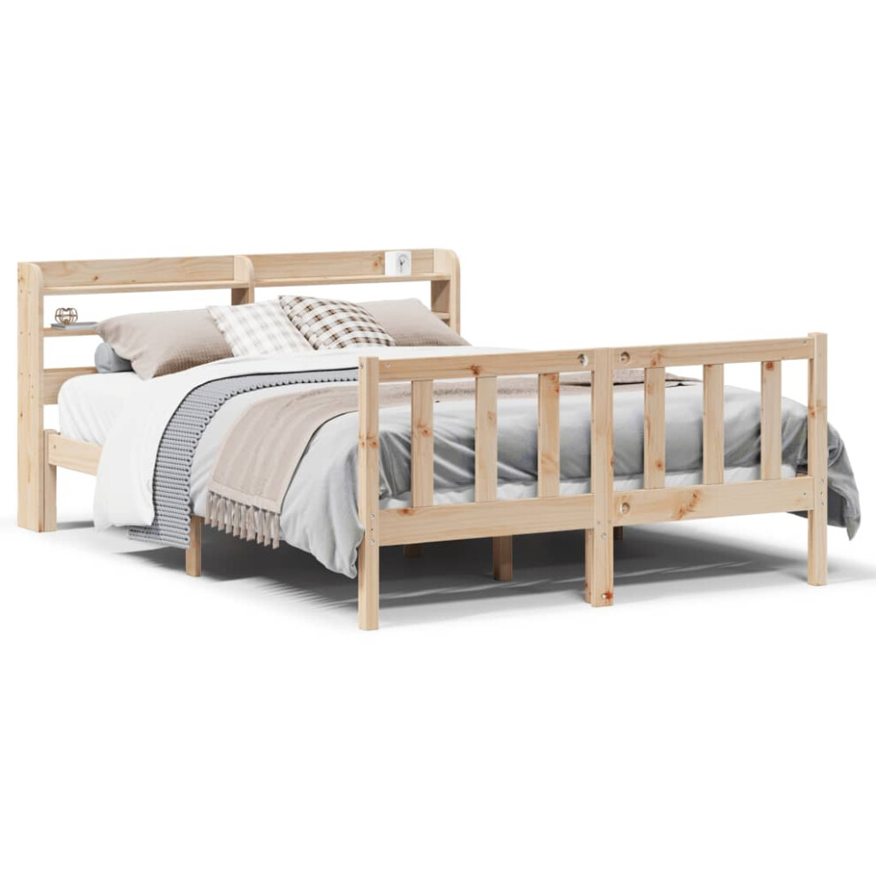 vidaXL Bed Frame with Headboard Bed Base 135x190 cm Double Solid Wood Pine