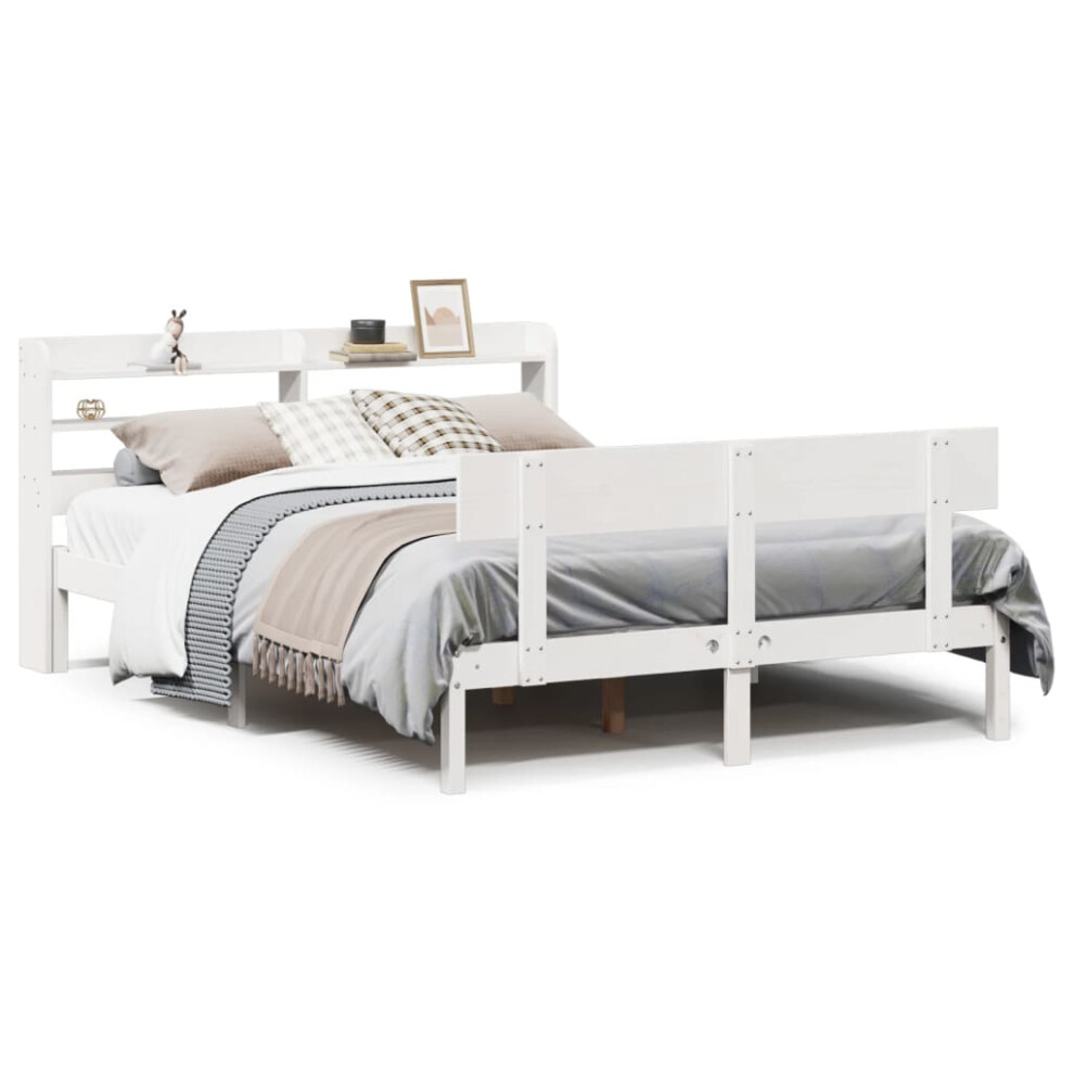 vidaXL Bed Frame with Headboard White 120x190 cm Small Double Solid Wood Pine