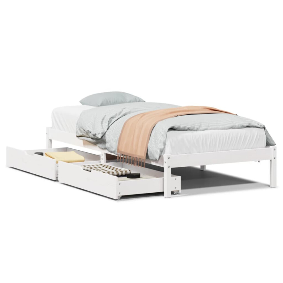 Vidaxl Bed Frame With Drawers Home Bed Base White 90X200 Cm Solid Wood Pine