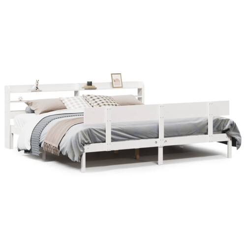 VidaXL vidaXL Bed Frame with Headboard White 180x200 cm Super King Solid Wood Pine 1