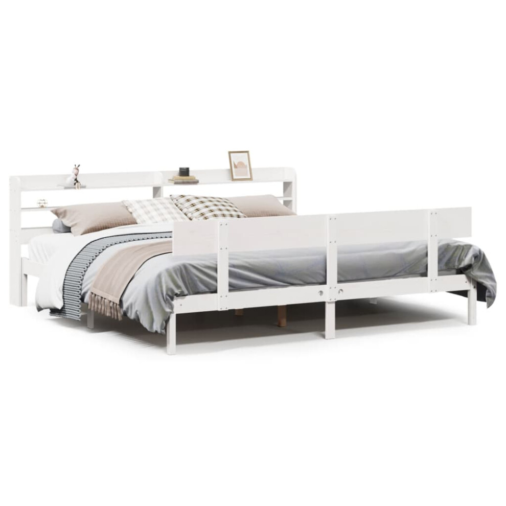 Vidaxl Bed Frame With Headboard White 180X200 Cm Super King Solid Wood Pine