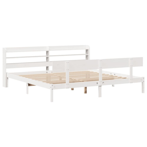 VidaXL vidaXL Bed Frame with Headboard White 180x200 cm Super King Solid Wood Pine 2