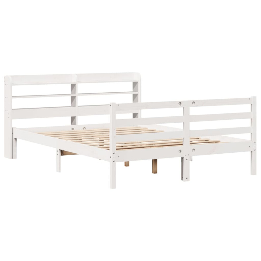 vidaXL Bed Frame with Headboard White 150x200 cm King Size Solid Wood Pine