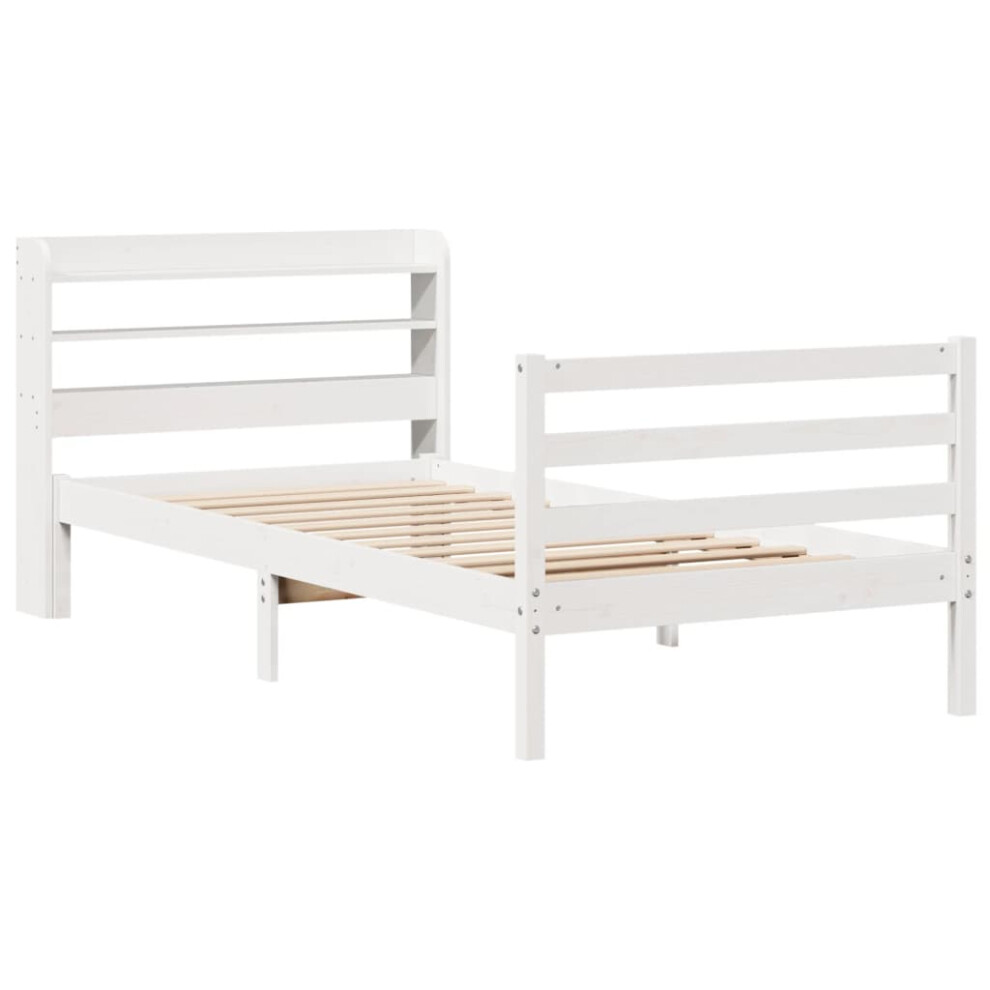 vidaXL Bed Frame with Headboard Bed White 90x190 cm Single Solid Wood Pine