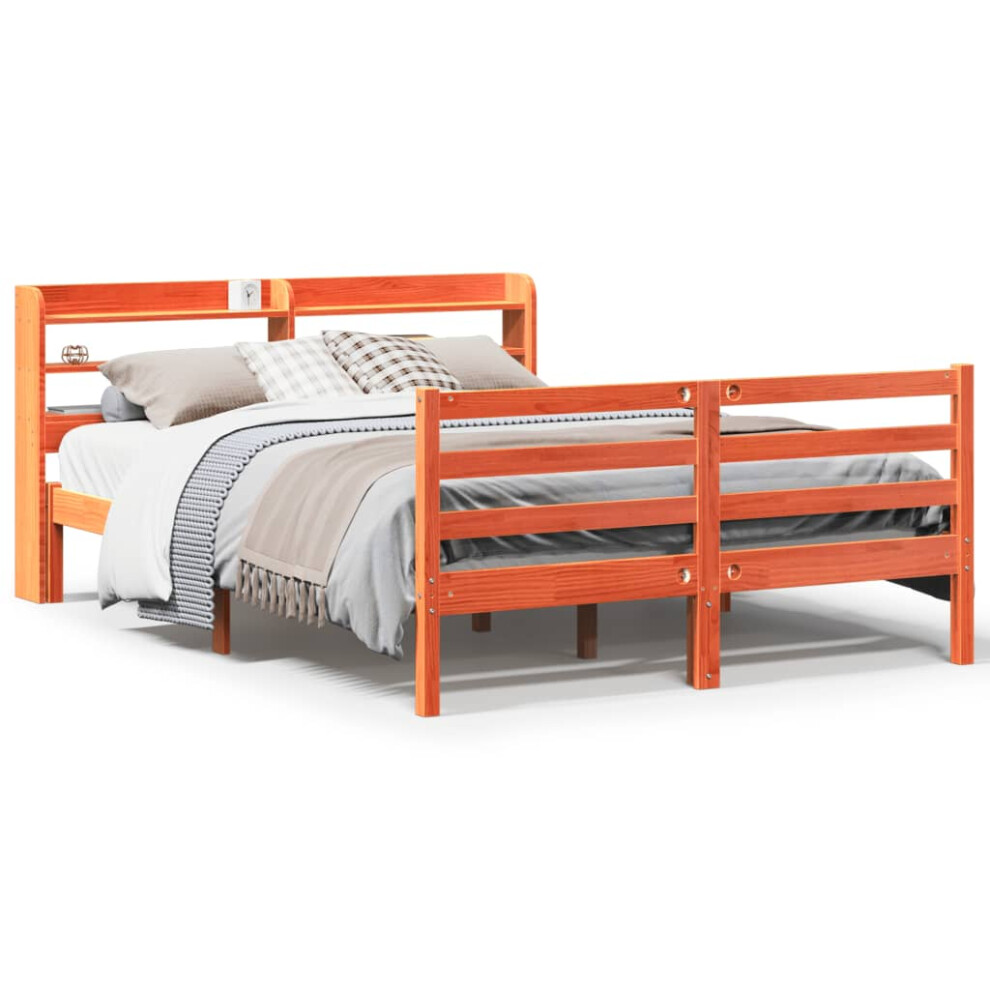 Vidaxl Bed Frame With Headboard Wax Brown 150X200 Cm King Size Solid Wood Pine