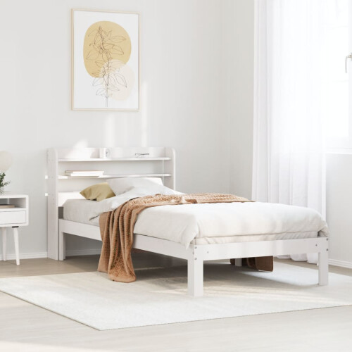 VidaXL vidaXL Bed Frame with Headboard White 75x190 cm Small Single Solid Wood Pine 2