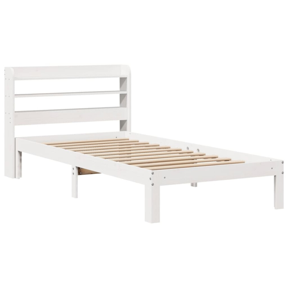 vidaXL Bed Frame with Headboard White 75x190 cm Small Single Solid Wood Pine