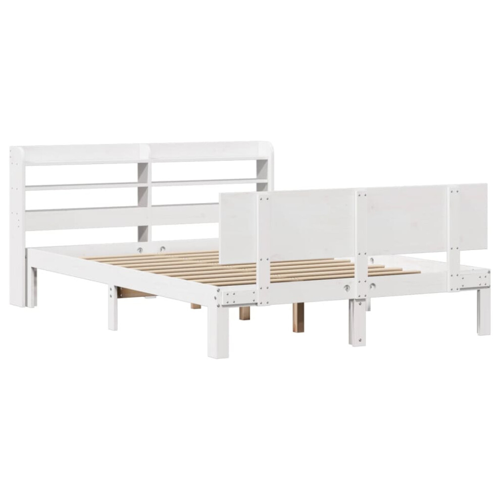 vidaXL Bed Frame with Headboard White 120x190 cm Small Double Solid Wood Pine