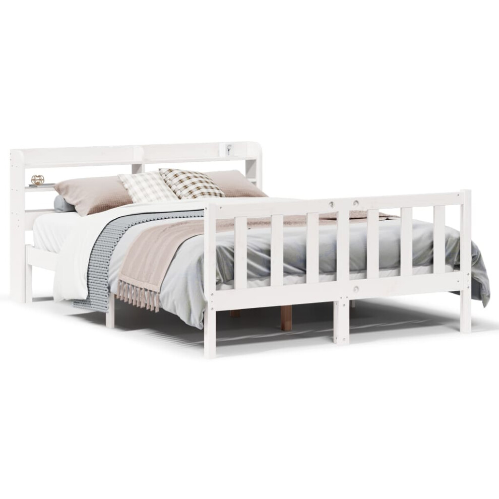 vidaXL Bed Frame with Headboard Bed Base White 160x200 cm Solid Wood Pine