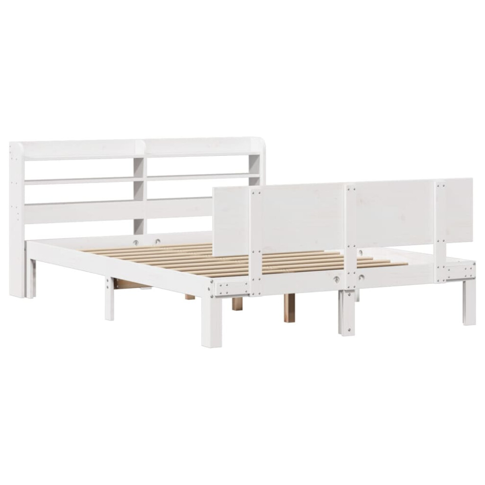 vidaXL Bed Frame with Headboard Bed Base White 140x200 cm Solid Wood Pine