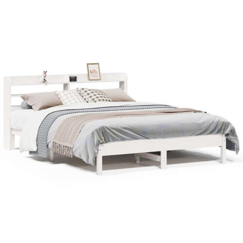 VidaXL vidaXL Bed Frame with Headboard White 150x200 cm King Size Solid Wood Pine
