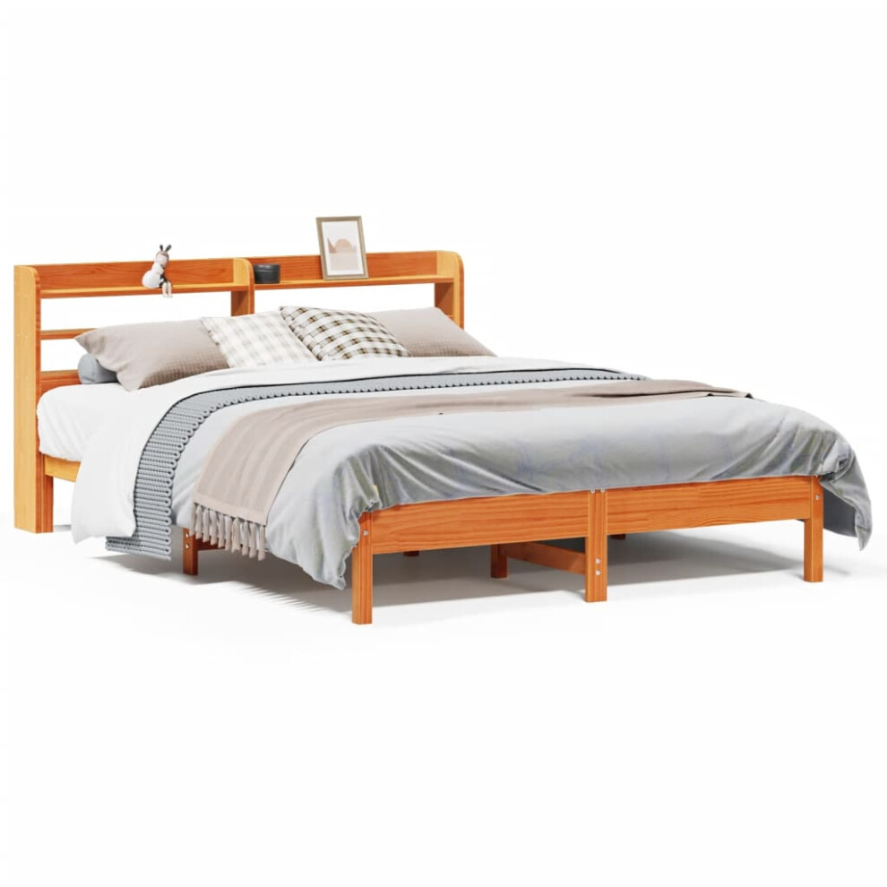 vidaXL Bed Frame with Headboard Bed Base Wax Brown 140x200 cm Solid Wood Pine