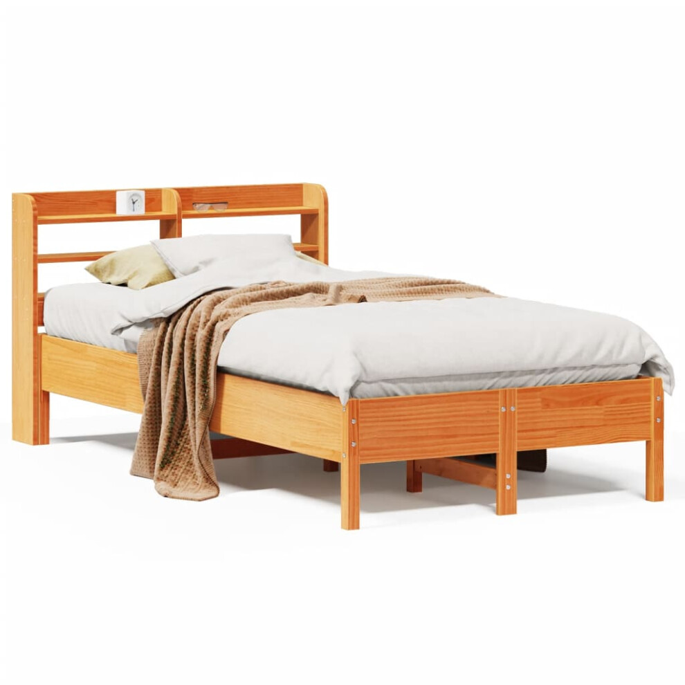 vidaXL Bed Frame & Headboard Wax Brown 120x190 cm Small Double Solid Wood Pine