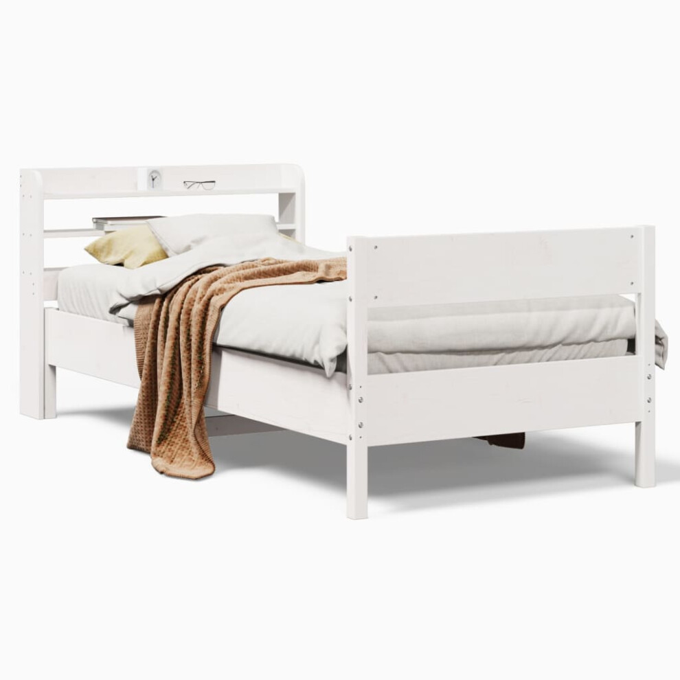 vidaXL Bed Frame with Headboard Bed Base White 100x200 cm Solid Wood Pine