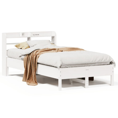 VidaXL vidaXL Bed Frame with Headboard White 75x190 cm Small Single Solid Wood Pine