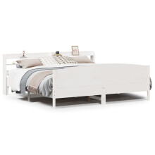 vidaXL Bed Frame with Headboard White 180x200 cm Super King Solid Wood Pine
