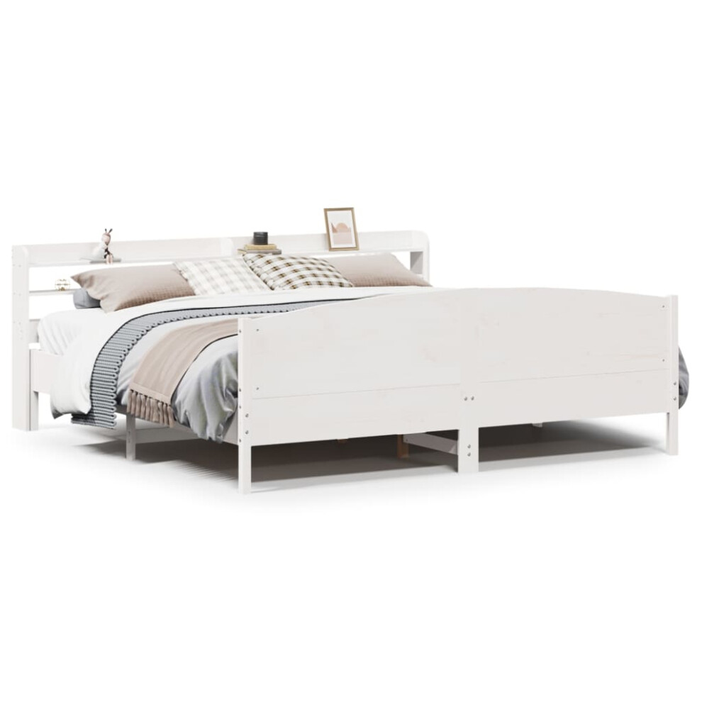 Vidaxl Bed Frame With Headboard White 180X200 Cm Super King Solid Wood Pine