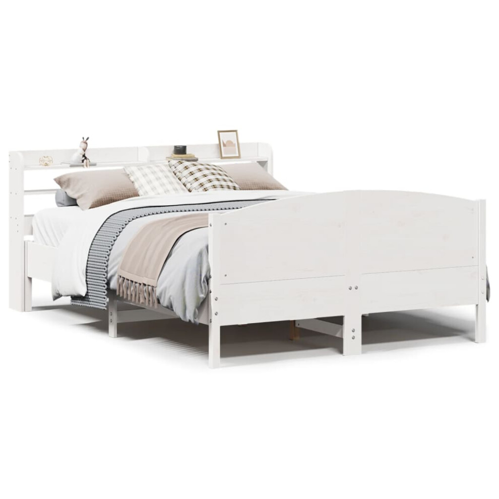 vidaXL Bed Frame With Headboard White 120x190 Cm Small Double Solid Wood Pine