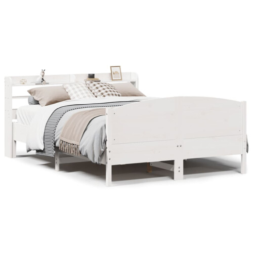 VidaXL vidaXL Bed Frame with Headboard Bed White 135x190 cm Double Solid Wood Pine 1