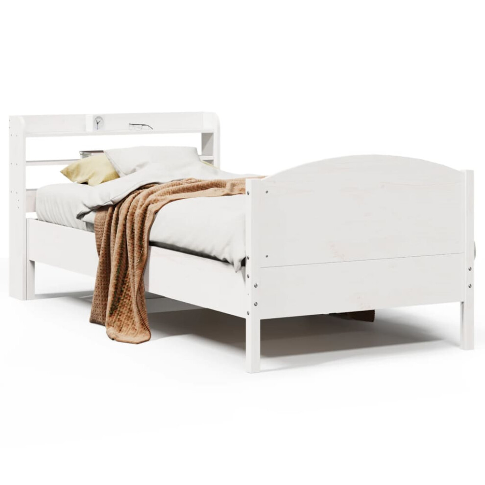 vidaXL Bed Frame with Headboard White 75x190 cm Small Single Solid Wood Pine