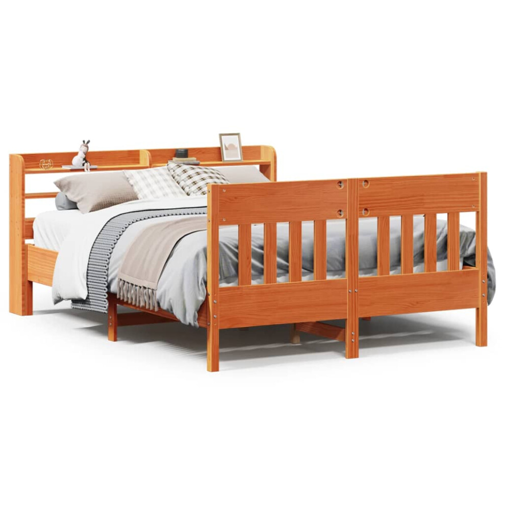 vidaXL Bed Frame with Headboard Wax Brown 150x200 cm King Size Solid Wood Pine