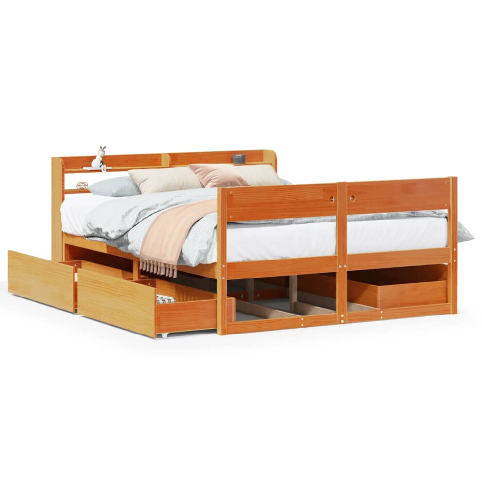 Vidaxl Bed Frame Without Mattress Wax 135X190 Cm Double Solid Wood Pine Brown