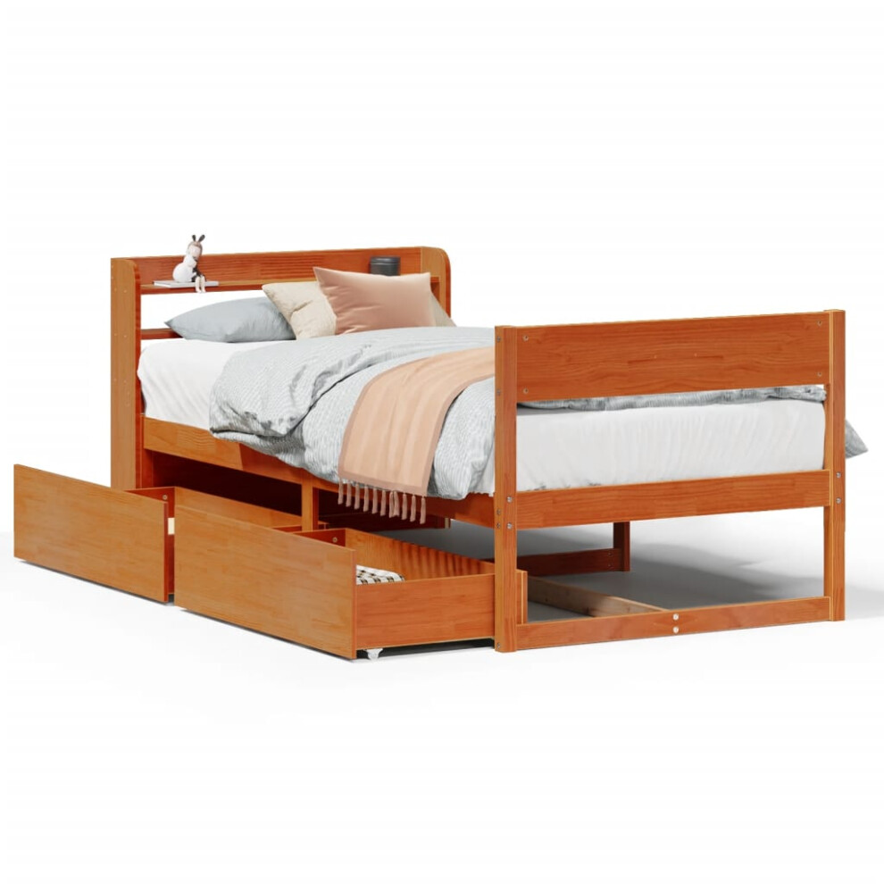 Vidaxl Bed Frame Without Mattress Bed Wax Brown 100X200 Cm Solid Wood Pine