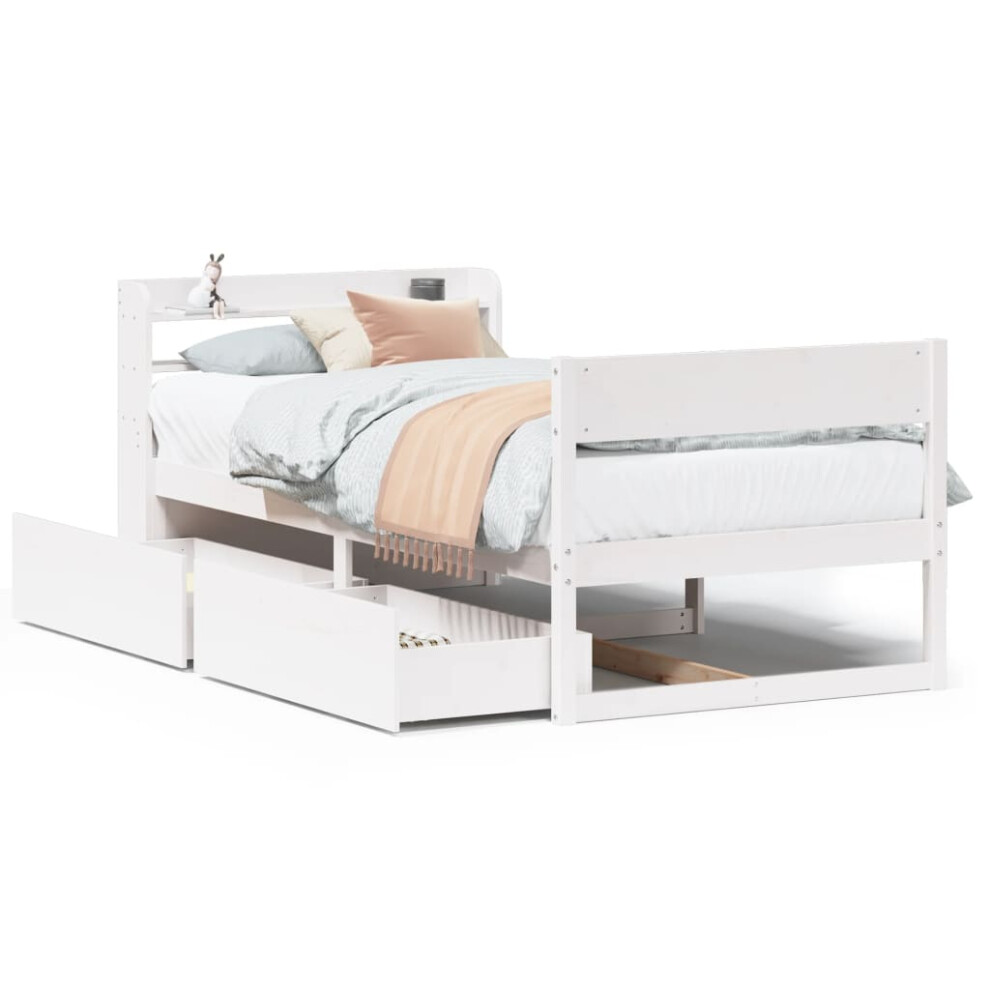 vidaXL Bed Frame without Mattress White 75x190 cm Small Single Solid Wood Pine