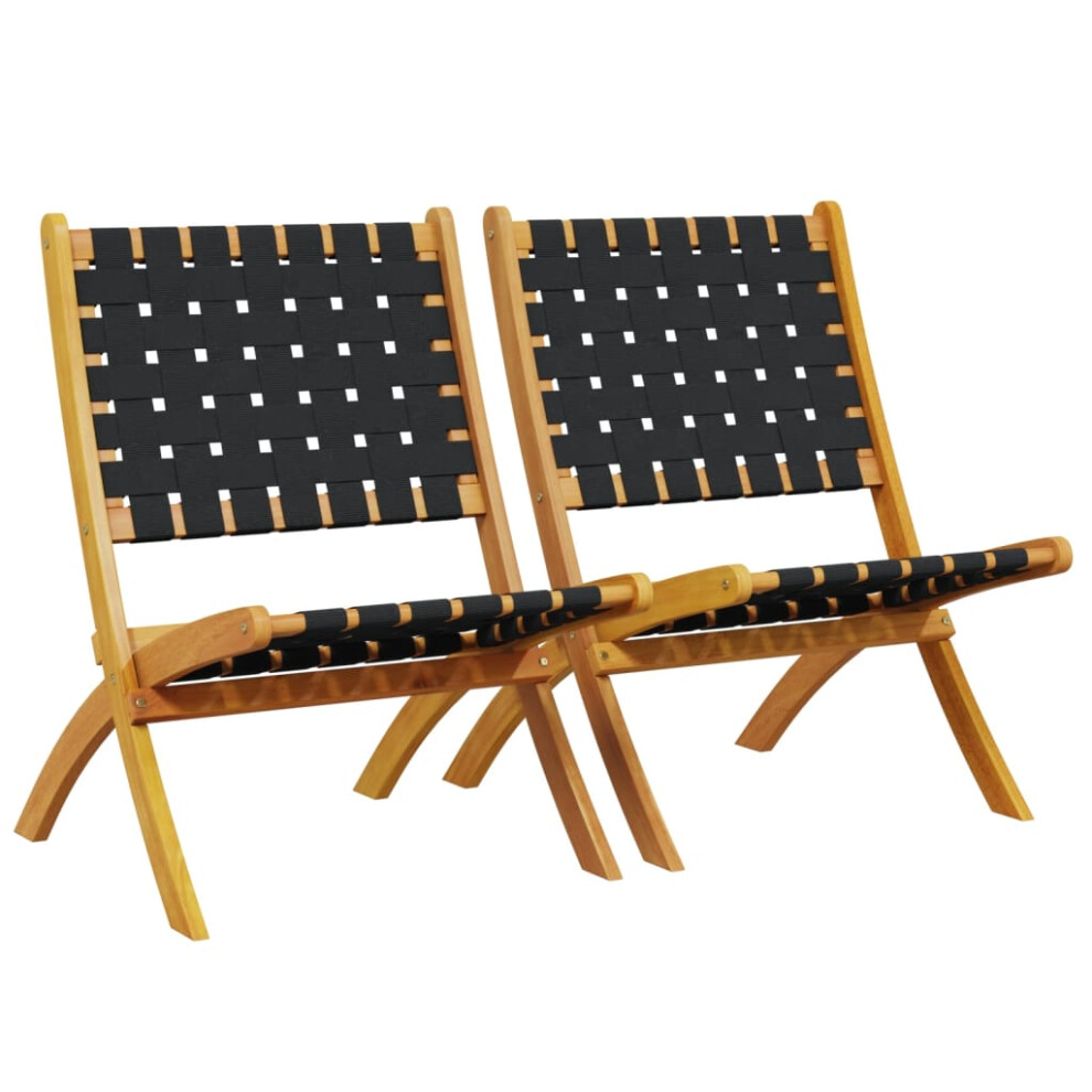 vidaXL Folding Garden Chairs Seat 2 pcs Black Solid Wood Acacia and Fabric