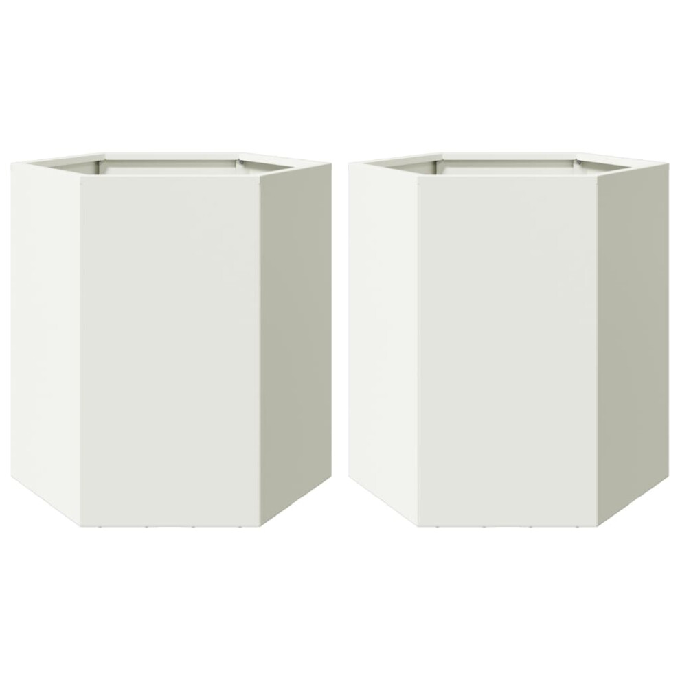 vidaXL Garden Planter Outdoor Flower Pot Planter Pot 2 pcs White Hexagon Steel