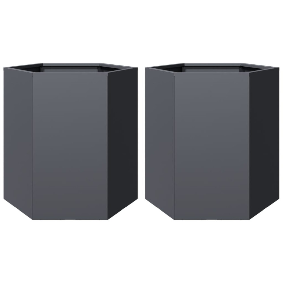Vidaxl Garden Planter Flower Pot Planter Pot 2 Pcs Anthracite Hexagon Steel
