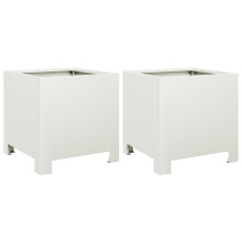 vidaXL Garden Planters Patio Flower Pot Outdoor Planter Box 2 pcs White Steel