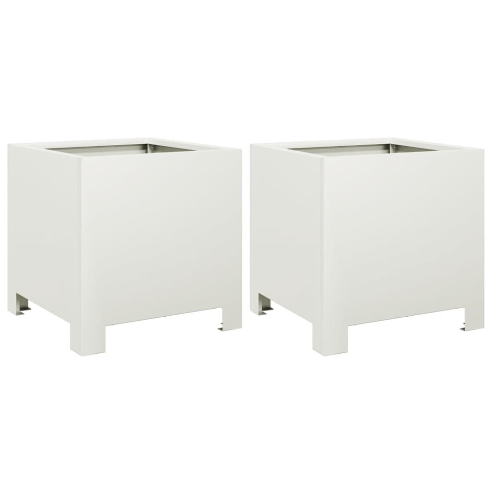 vidaXL Garden Planters Patio Flower Pot Outdoor Planter Box 2 pcs White Steel