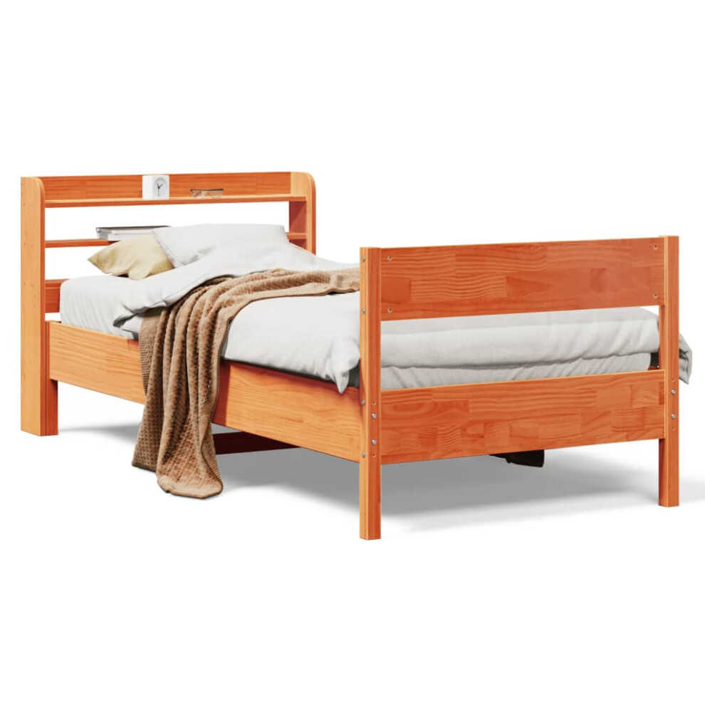 vidaXL Bed Frame & Headboard Wax Brown 75x190 cm Small Single Solid Wood Pine