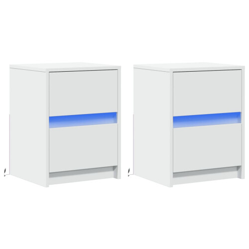 VidaXL vidaXL Bedside Cabinets with LED Lights Bed Table 2 pcs White Engineered Wood 2