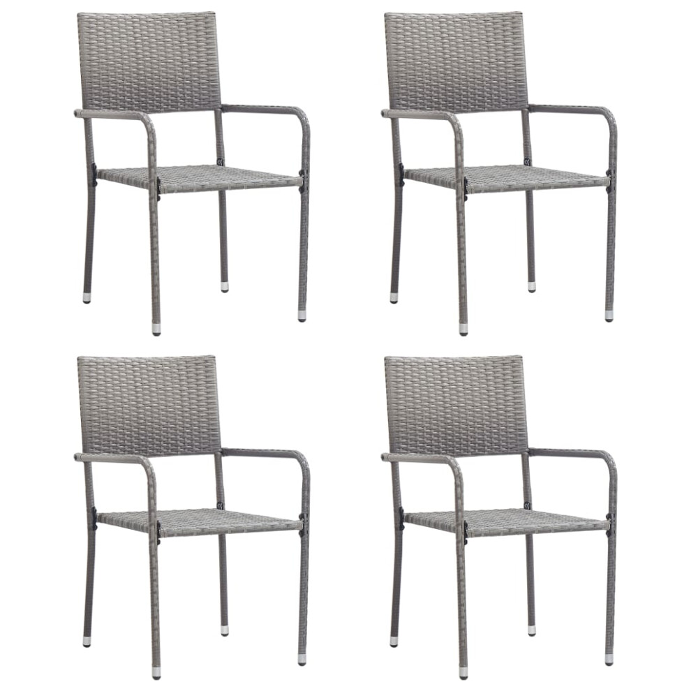 vidaXL Garden Dining Chairs 4 pcs Stackable Outdoor Chair Grey Poly Rattan