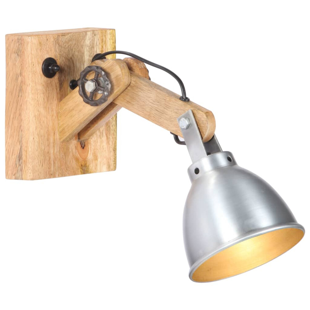 vidaXL Solid Mango Wood Wall Lamp E27 Silver Iron Home Wall Mounted Light