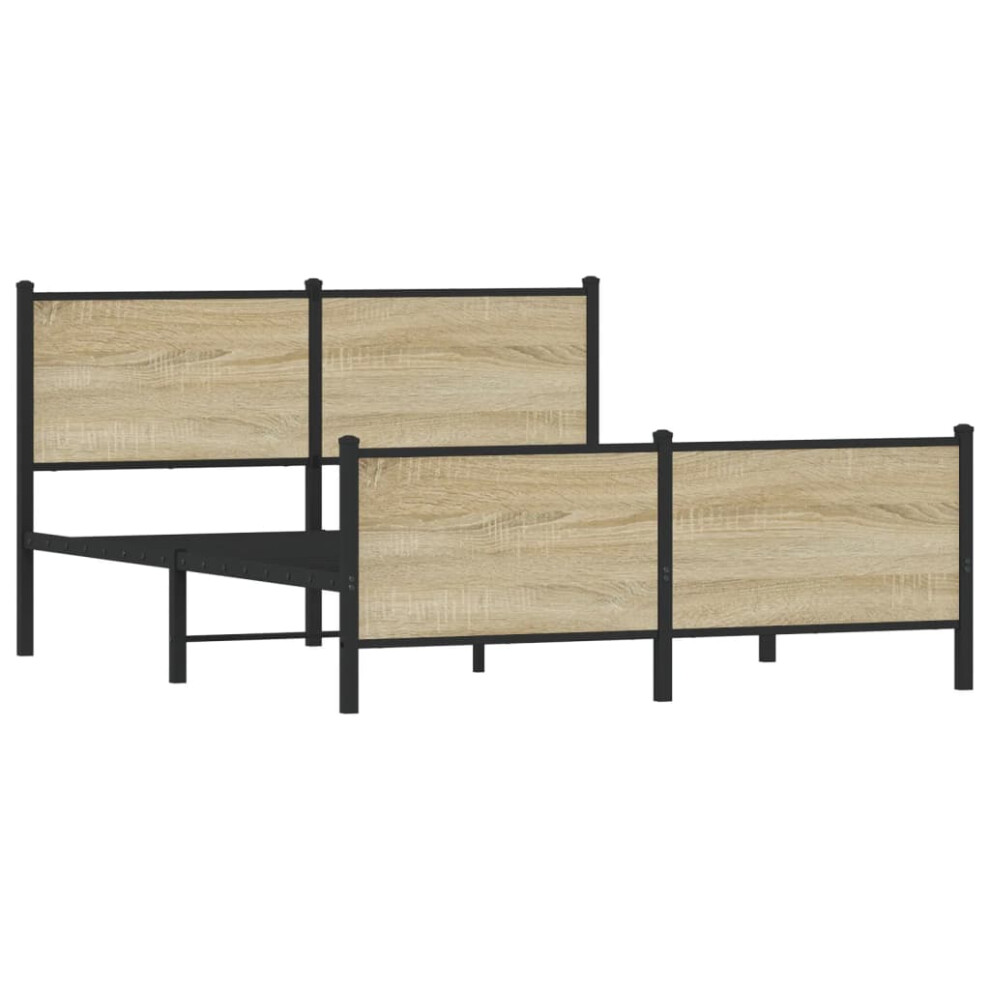 vidaXL Metal Bed Frame with Headboard and Footboard Sonoma Oak 140x200 cm