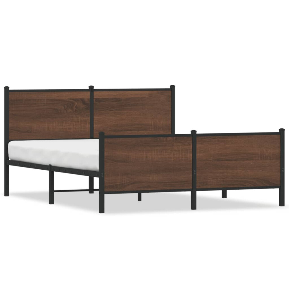 vidaXL Metal Bed Frame with Headboard and Footboard Bed Brown Oak 140x200 cm