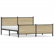 vidaXL Metal Bed Frame with Headboard and Footboard Sonoma Oak 193x203 cm